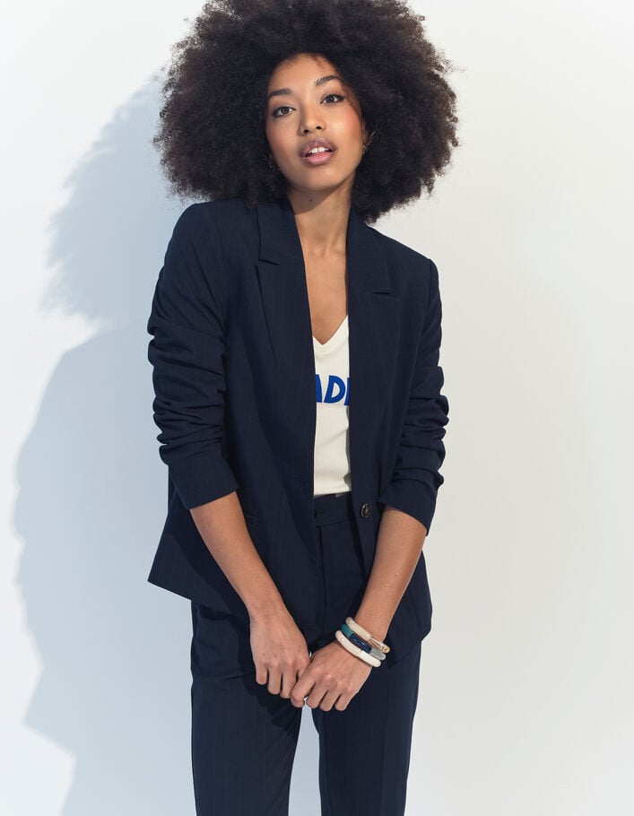 VIOLETA Veste de costume marine à motif rayures tennis