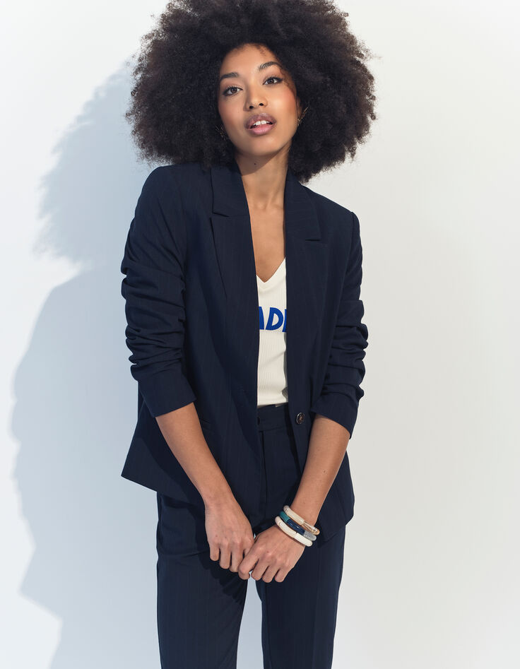 VIOLETA - Veste de costume marine à motif rayures tennis -1