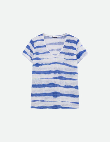 MILLET - T-shirt blanc motif rayures floues bleues -6