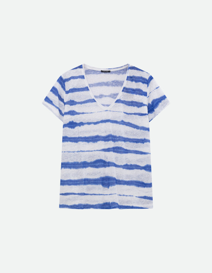 MILLET - T-shirt blanc motif rayures floues bleues -6