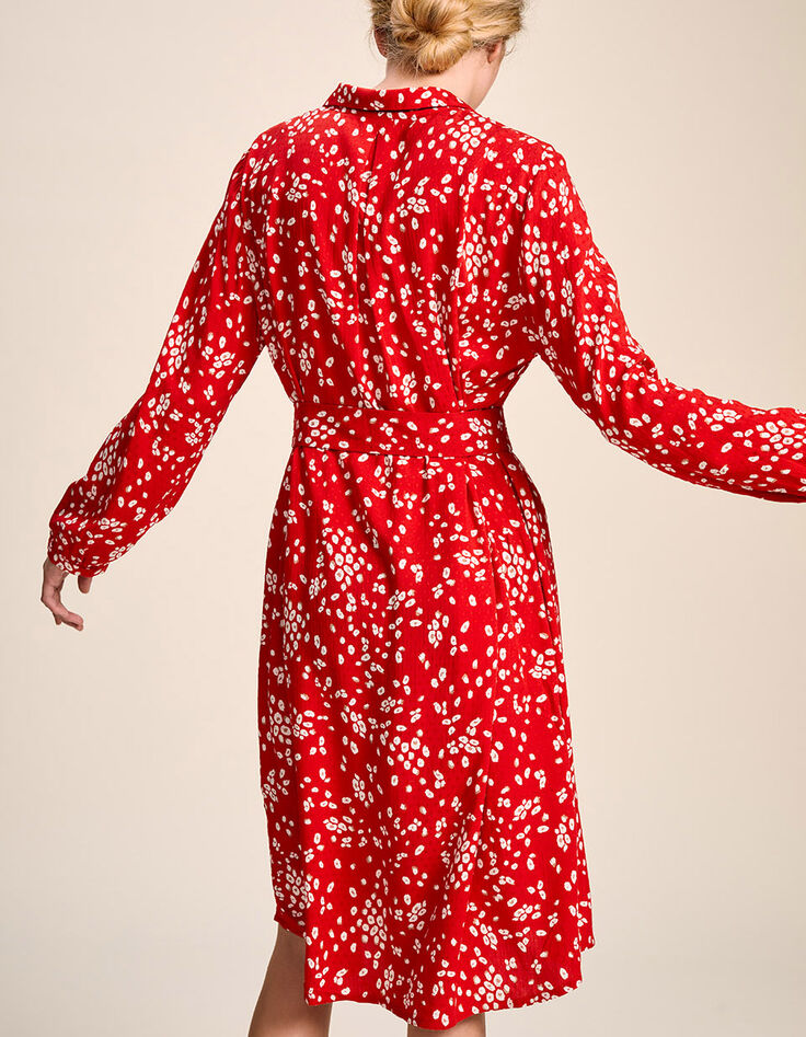 REGATE - Robe chemise midi cerise à imprimé fleurs-3